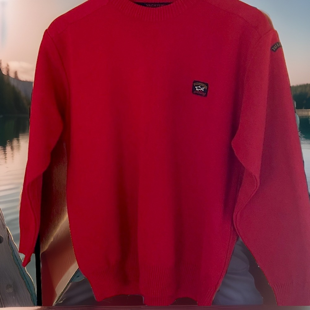 Vintage rare Paul & Shark Vibrant WOOL Red Knitwear sweater Y2K machine washable